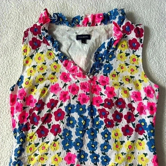 Vintage Talbots Floral Ruffle Neck Shift Dress - Picture 3 of 8